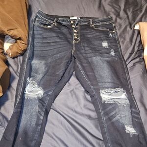 KanCan Dark Blue Distressed Women's Jeans